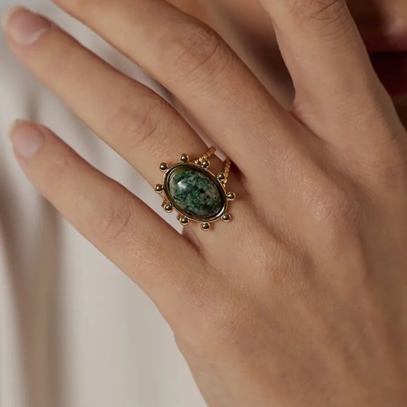 New 18K Gold Natural African Turquoise Ring - Picture 7 of 8